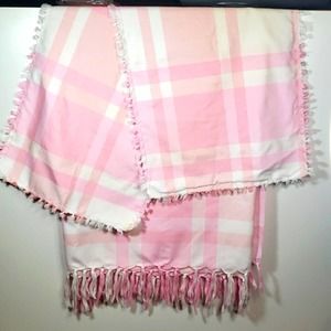 Pink Plaid Throw and Pillowcases Set Fabric Handmade